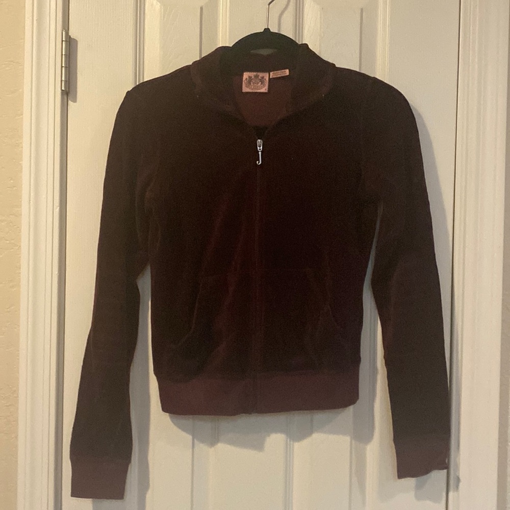 Dark maroon juicy velour zip up jacket